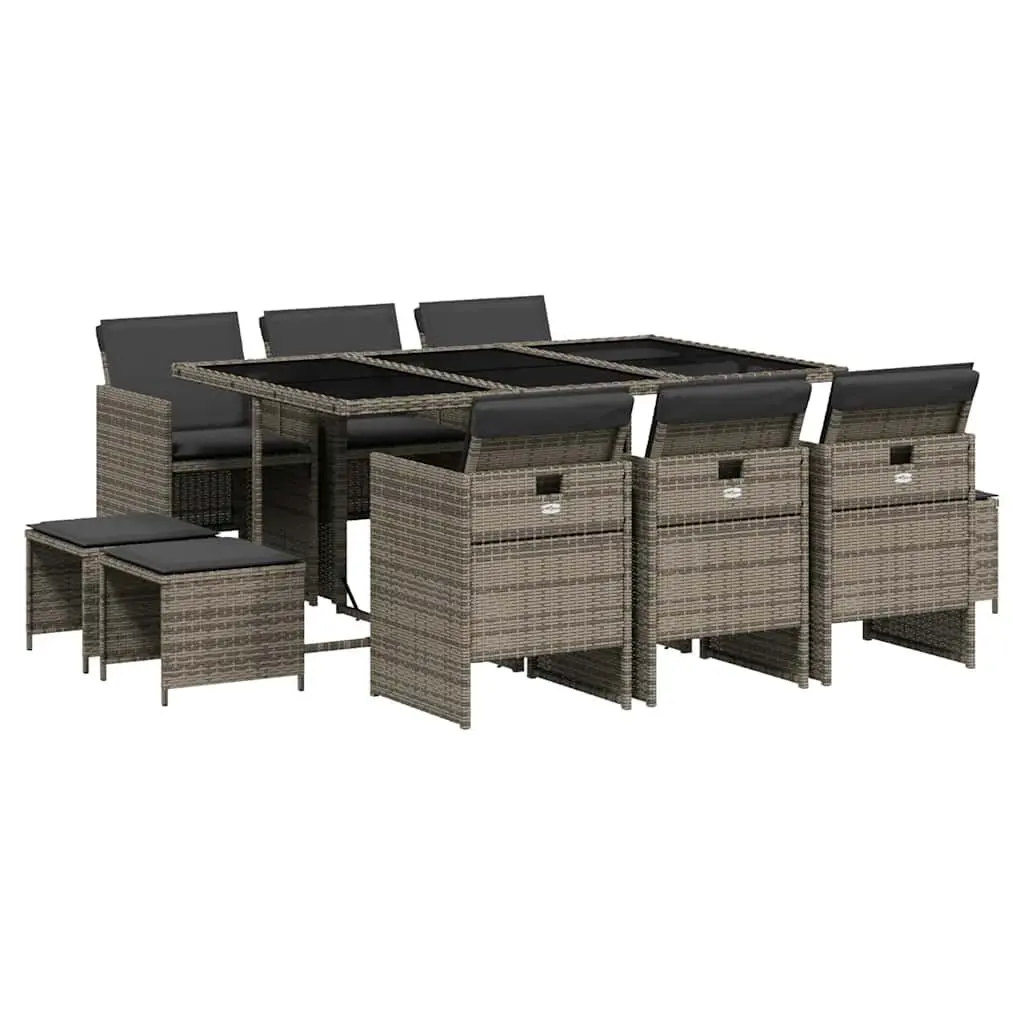 Outdoor Garden Dining Set Grey 11 Piece PE Rattan Chairs Table with Cushions