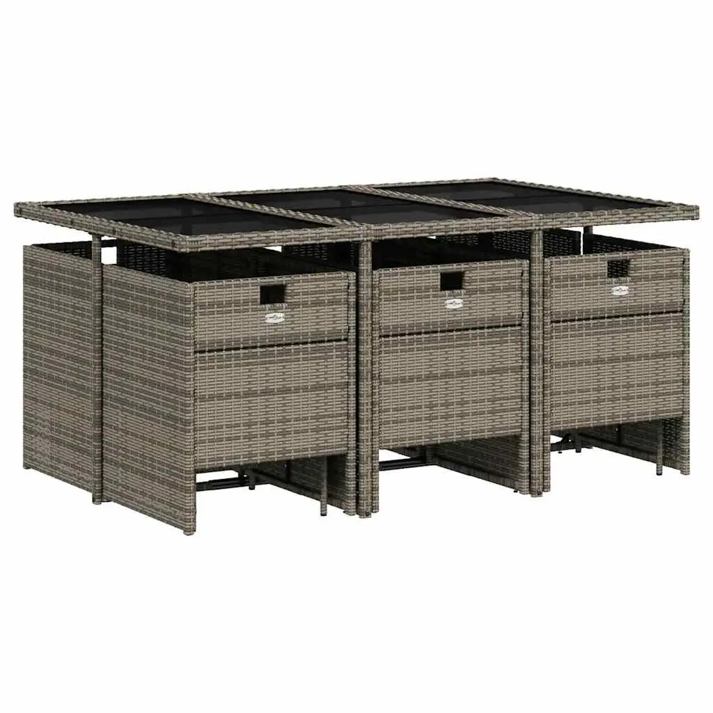 Outdoor Garden Dining Set Grey 11 Piece PE Rattan Chairs Table with Cushions