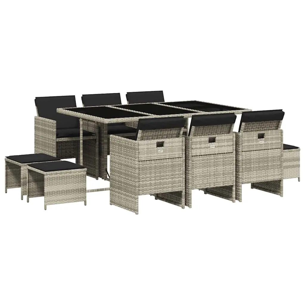 Garden Dining Set Light Grey 11 Piece Outdoor Furniture PE Rattan with Cushions