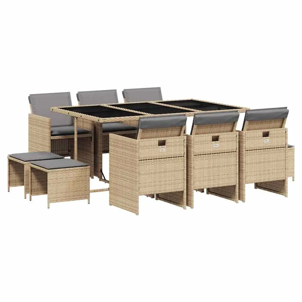 Garden Dining Set 11 Piece Outdoor Furniture Beige Poly Rattan with Cushions