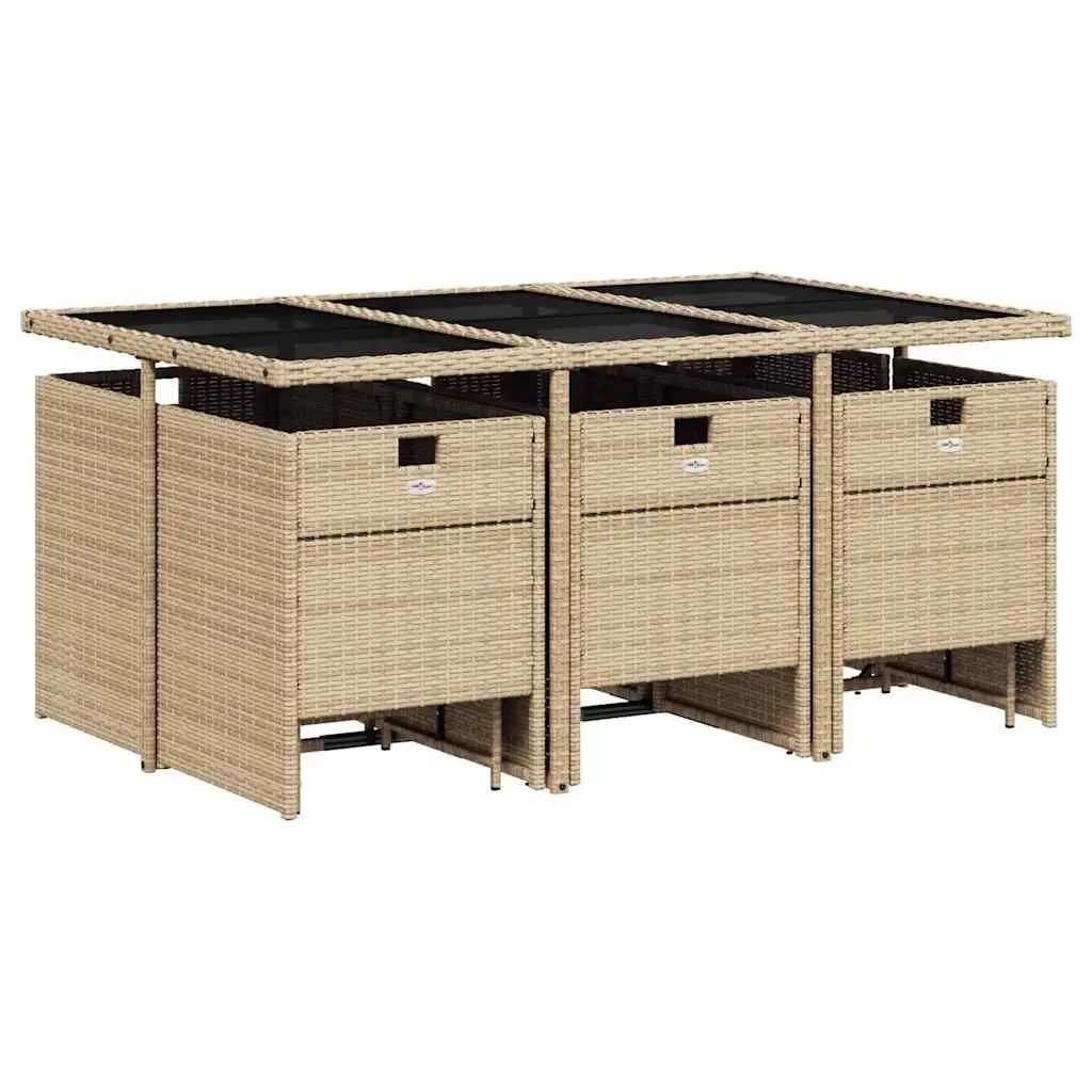 Garden Dining Set 11 Piece Outdoor Furniture Beige Poly Rattan with Cushions