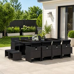 13 Piece Outdoor Dining Set Garden Furniture Black Poly Rattan with Cushions