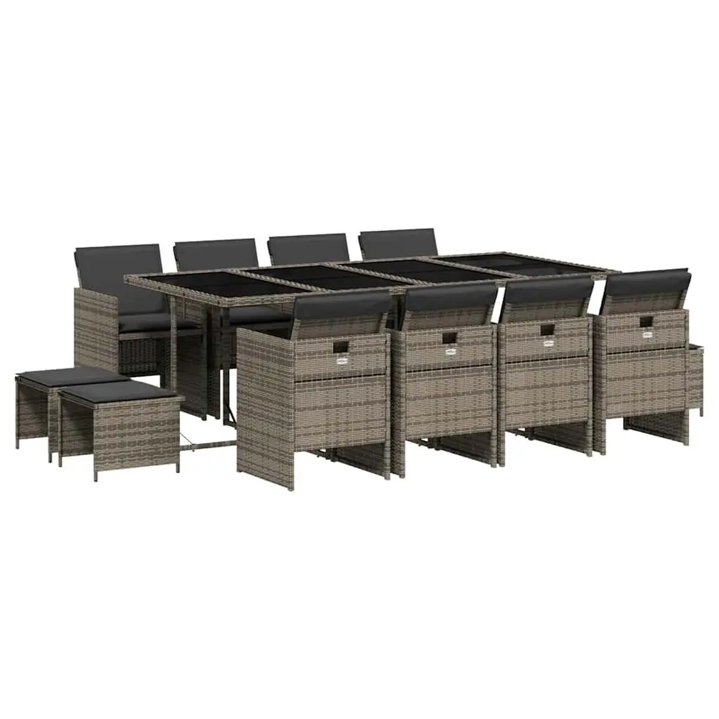 Garden Dining Set Grey 13 Piece Outdoor Furniture Poly Rattan Chairs Table
