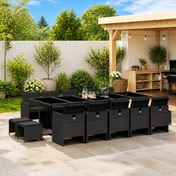 Garden Dining Set 15 Piece Outdoor Furniture Black Poly Rattan Patio with