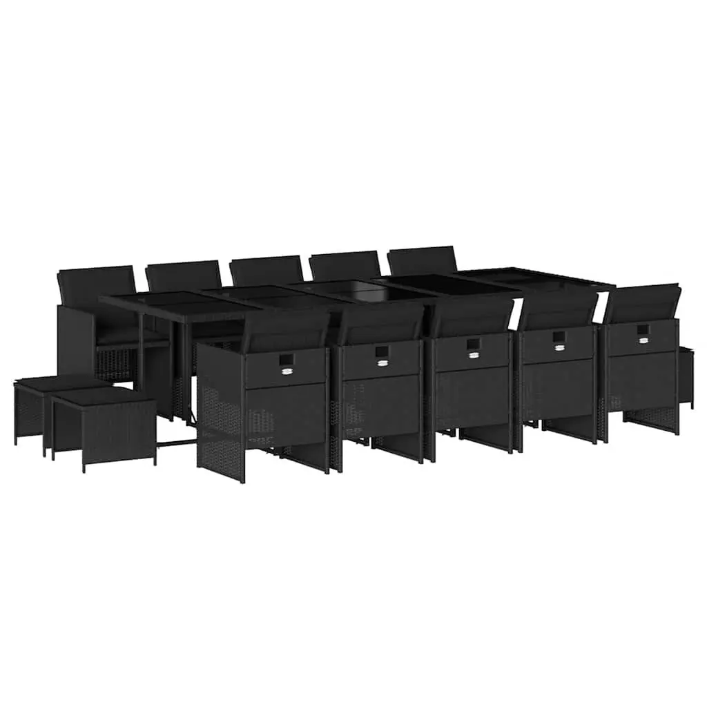 Garden Dining Set 15 Piece Outdoor Furniture Black Poly Rattan Patio with