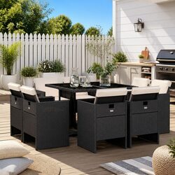 9 Piece Outdoor Dining Set with Foldable Chairs