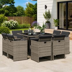 Compact 9 Piece Garden Dining Set with Rattan Chairs