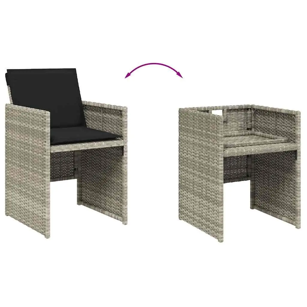 9 Piece Outdoor Dining Set Grey Rattan Table with Cushions Foldable Chairs for Patio Garden Furniture
