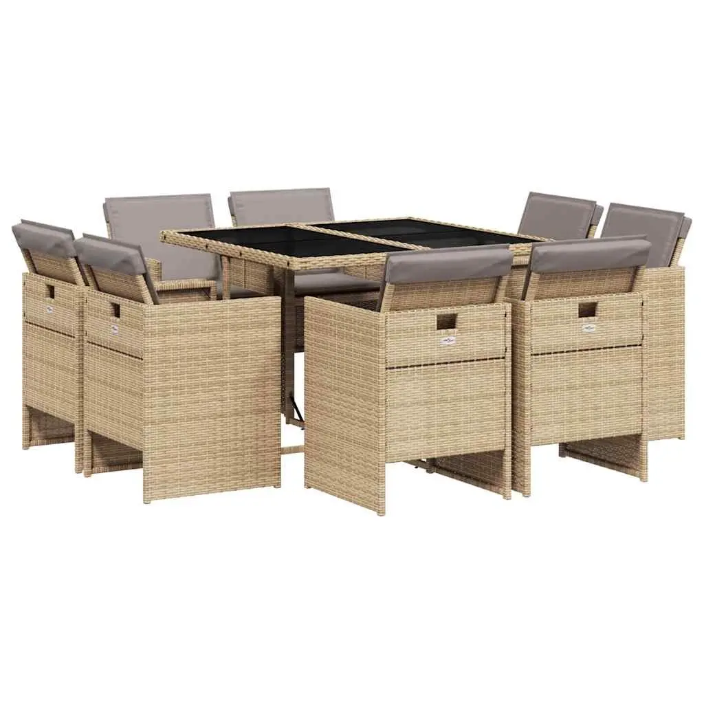 Garden Dining Set 9 Piece Outdoor Furniture Patio Table Chairs Cushions Beige