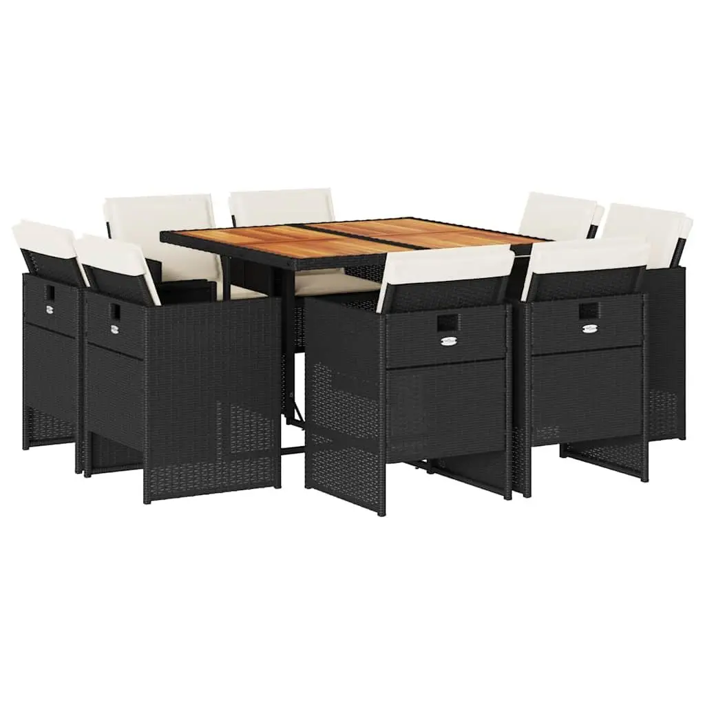 Garden Dining Set 9 Piece Outdoor Furniture Black Poly Rattan Chairs Table Patio