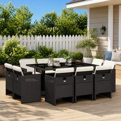 Garden Dining Set 11 Piece Black Poly Rattan Outdoor Furniture Patio Table