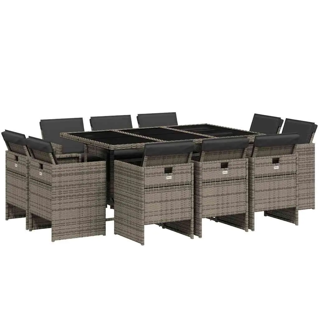 Garden Dining Set 11 Piece Grey Poly Rattan Chairs Table Outdoor Patio Furniture