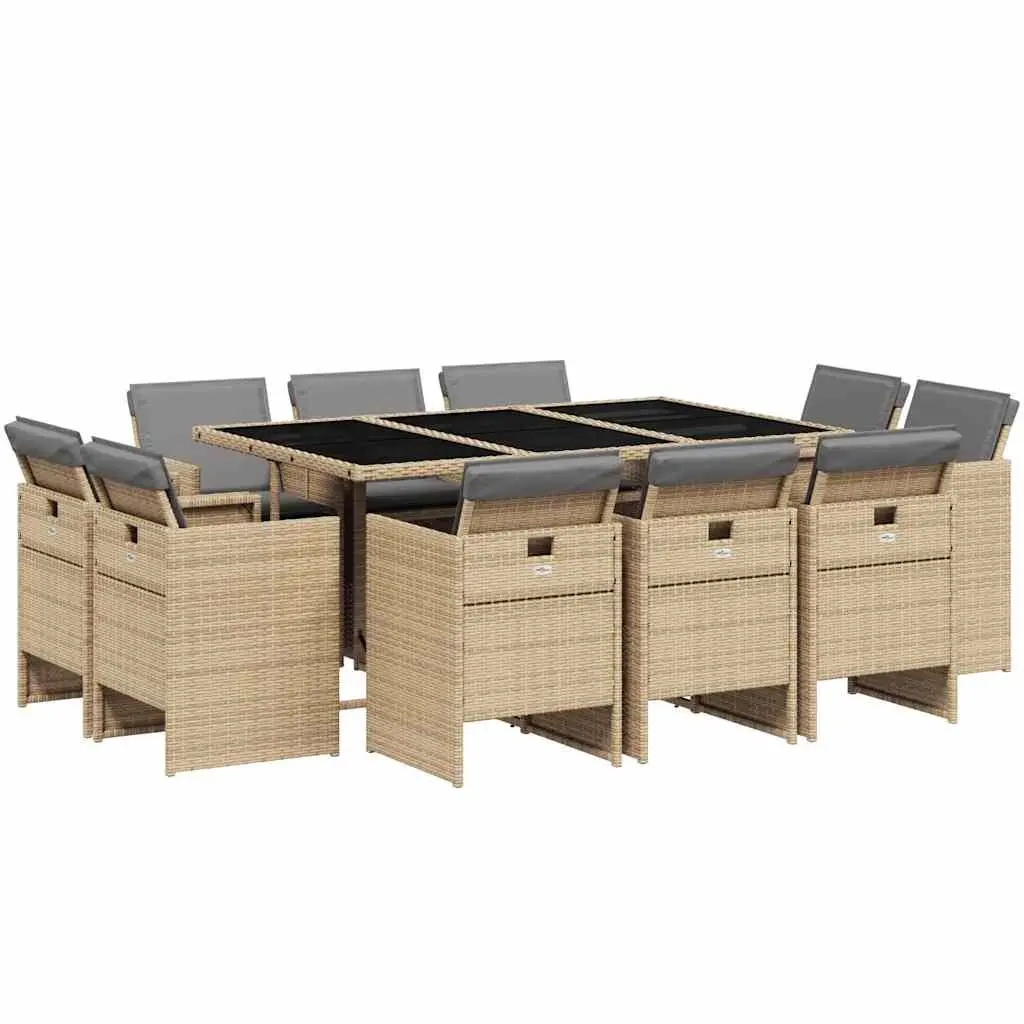 Garden Dining Set 11 Piece Outdoor Furniture Beige Poly Rattan Cushions Patio