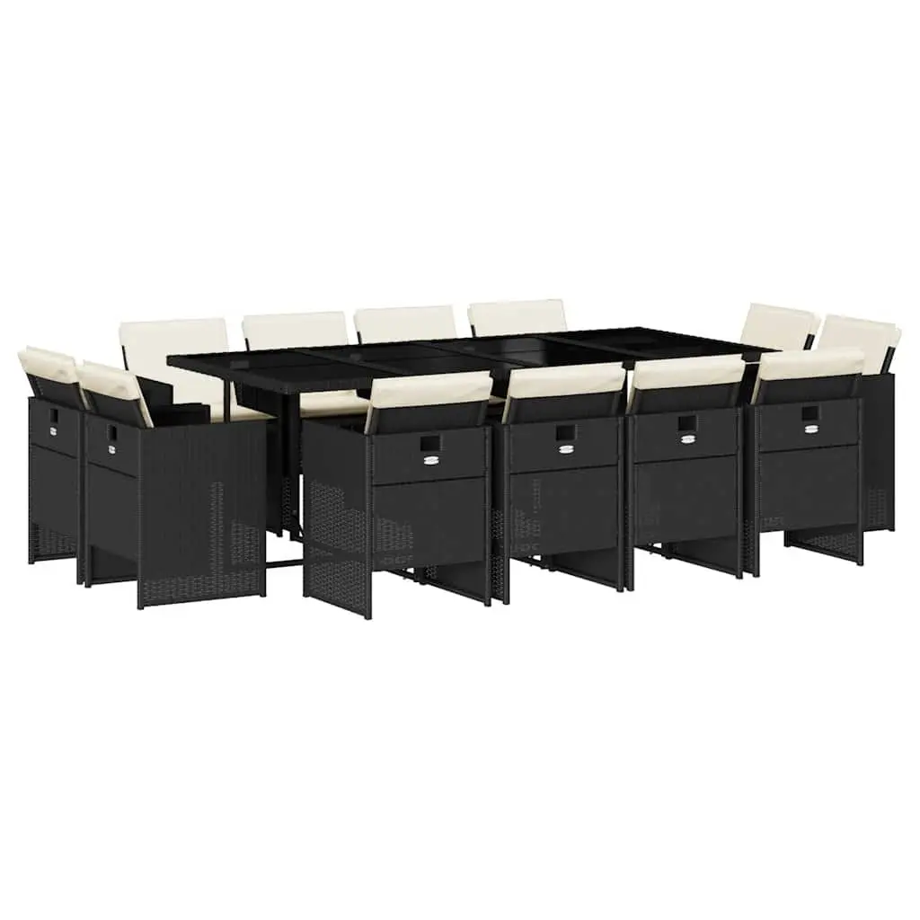 Black Garden Dining Set 13 Piece Outdoor Furniture Foldable Chairs Cushions