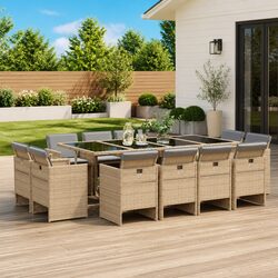 Garden Dining Set 13 Piece Outdoor Furniture Patio Table Chairs Cushions Beige