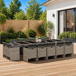Garden Dining Set 15 Piece Grey Poly Rattan Outdoor Furniture with Cushions