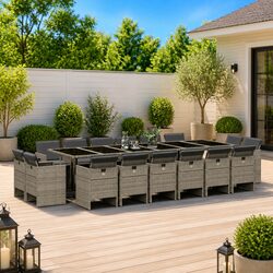 Garden Dining Set 17 Piece Grey Poly Rattan Outdoor Furniture with Cushions