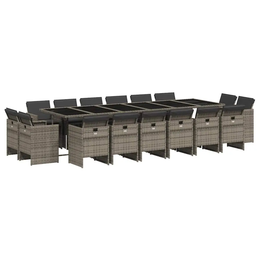 Garden Dining Set 17 Piece Grey Poly Rattan Outdoor Furniture with Cushions