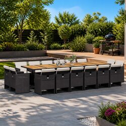 Garden Dining Set 17 Piece Outdoor Furniture Black Poly Rattan Cushions Patio