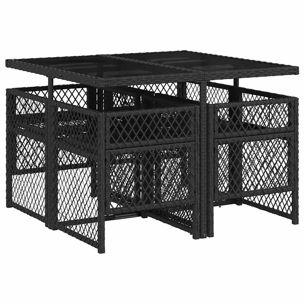 Outdoor Dining Set 5 Piece Garden Furniture Black Poly Rattan Chairs Table Patio