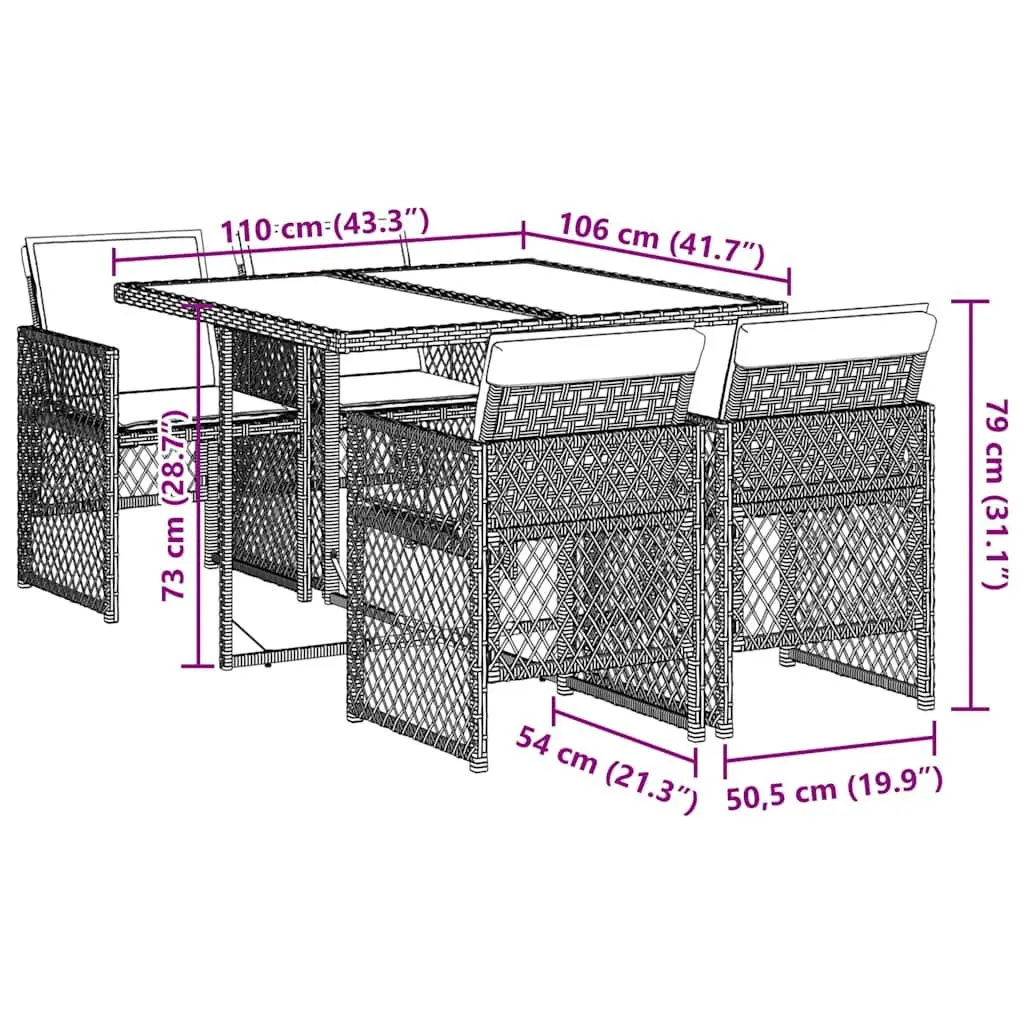Outdoor Dining Set 5 Piece Garden Furniture Black Poly Rattan Chairs Table Patio