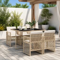 Garden Dining Set 5 Piece Outdoor Furniture with Cushions Beige Patio Table