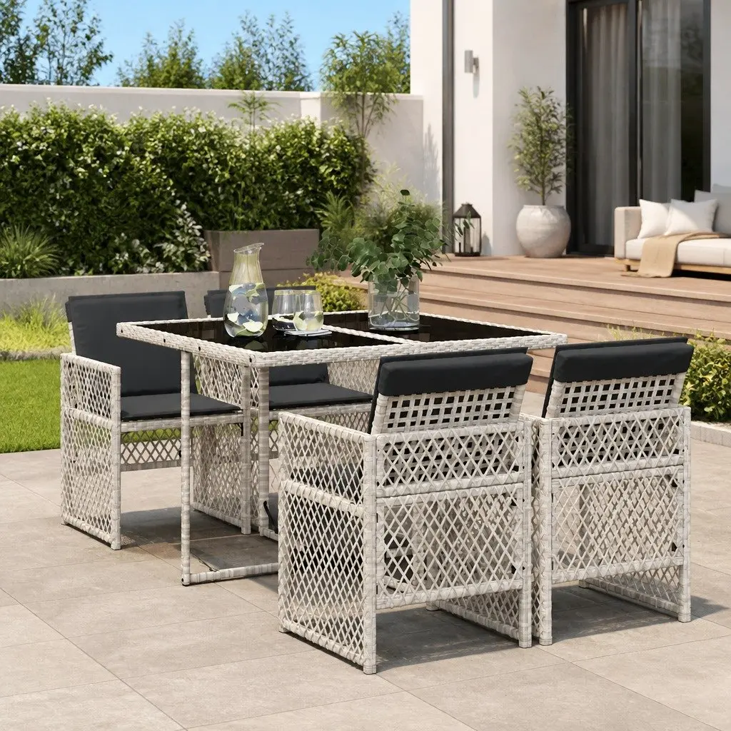 Garden Dining Set Grey 5 Piece Outdoor Furniture Poly Rattan Cushioned Patio