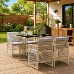 5-Piece Garden Dining Set in Beige Poly Rattan