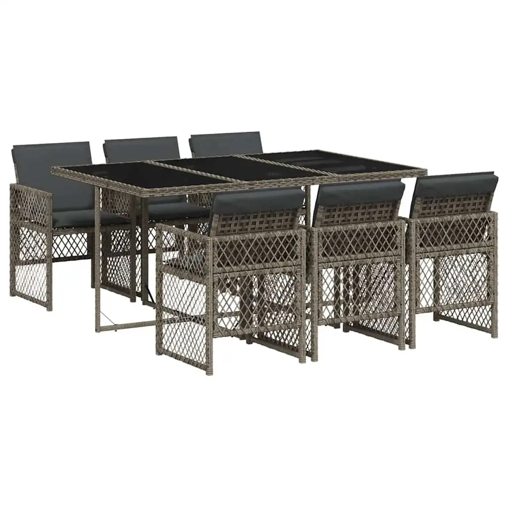 Garden Dining Set 7 Piece Outdoor Furniture Poly Rattan Grey Patio Chairs Table