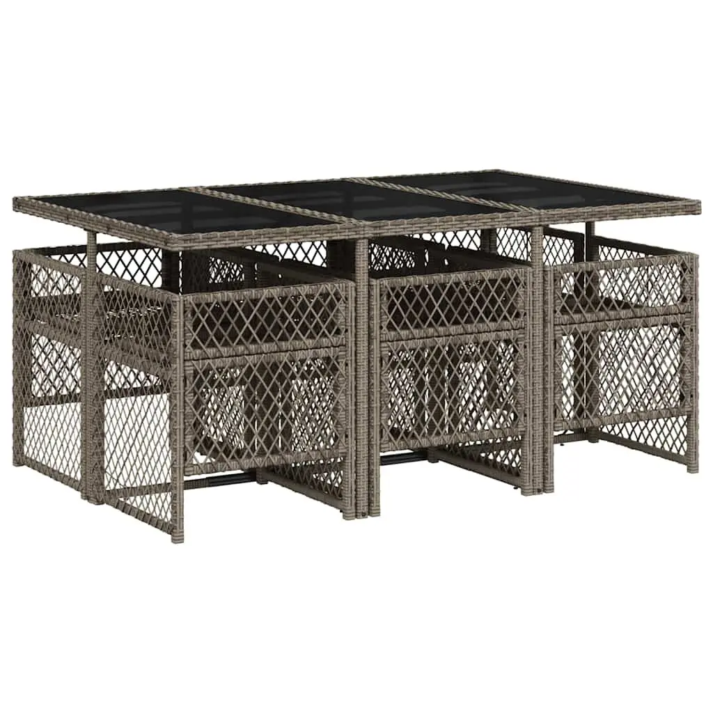 Garden Dining Set 7 Piece Outdoor Furniture Poly Rattan Grey Patio Chairs Table