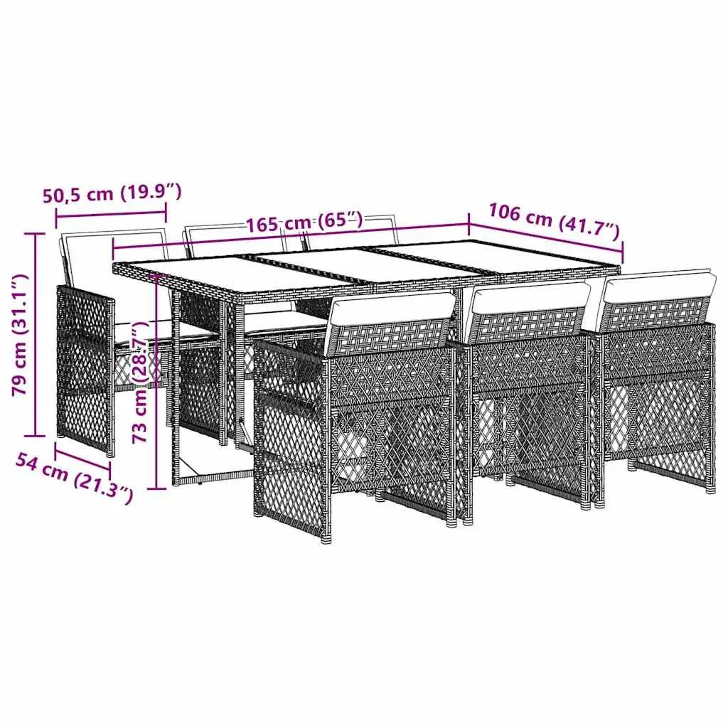 Garden Dining Set 7 Piece Outdoor Furniture Poly Rattan Grey Patio Chairs Table