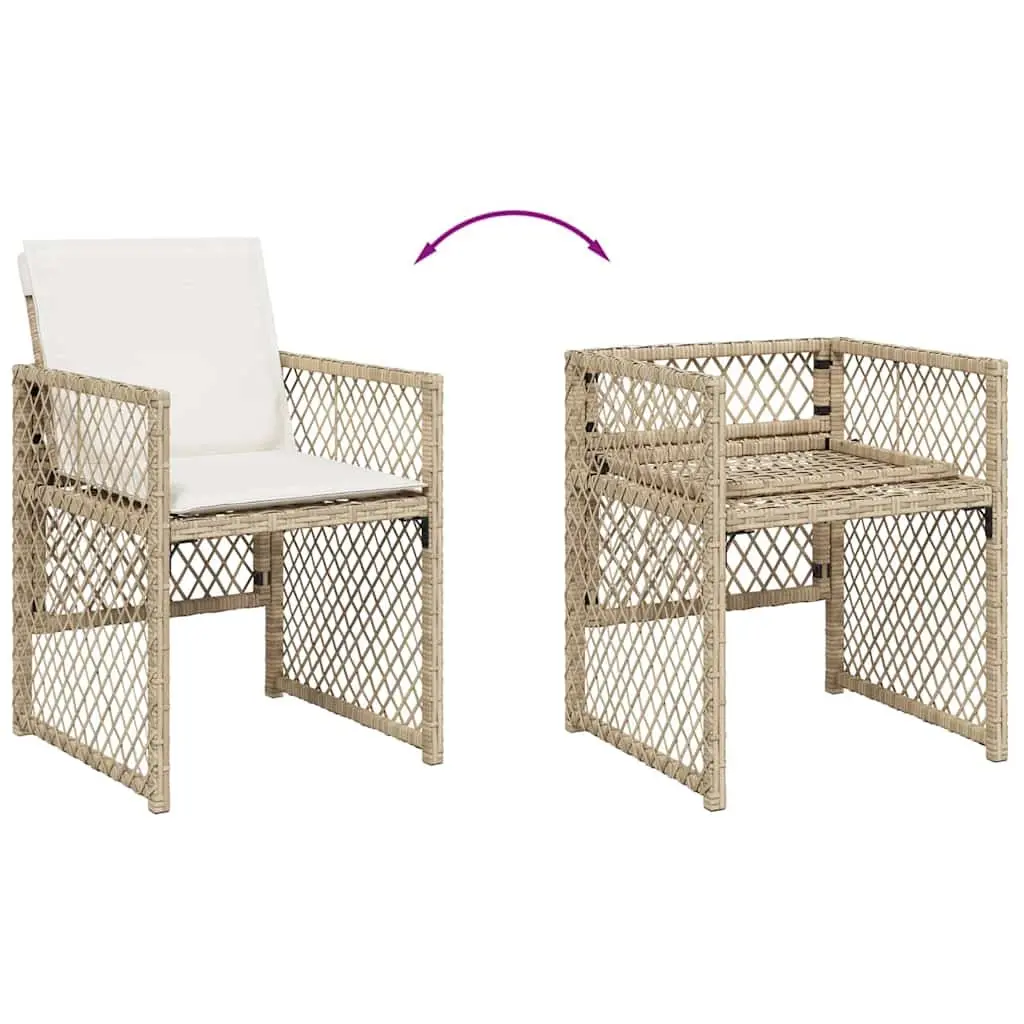 7 Piece Garden Dining Set Beige Poly Rattan Cushions Tempered Glass Table