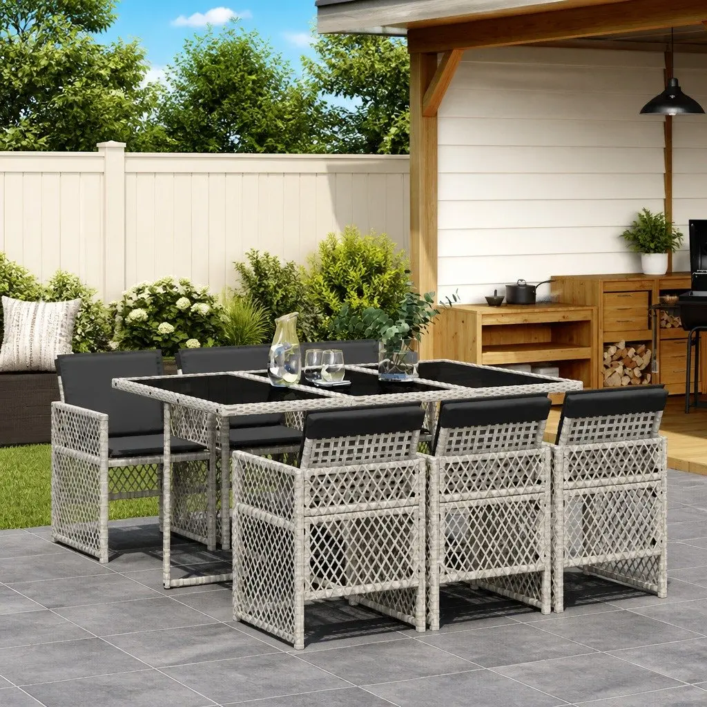 Garden Dining Set 7 Piece Outdoor Furniture Poly Rattan Grey Patio Table Chairs