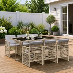 7 Piece Garden Dining Set Outdoor Patio Furniture with Cushions Beige Poly