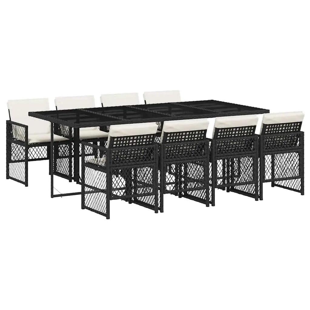 Outdoor Dining Set Black 9 Piece Garden Furniture PE Rattan Cushions Patio