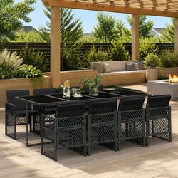 Concise 9 Piece Outdoor Dining Set with Cushions