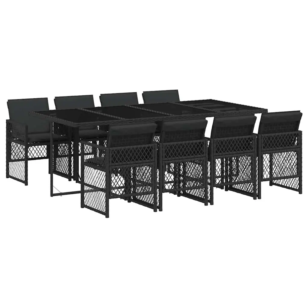 Garden Dining Set 9 Piece Outdoor Furniture Black Poly Rattan Chairs Table