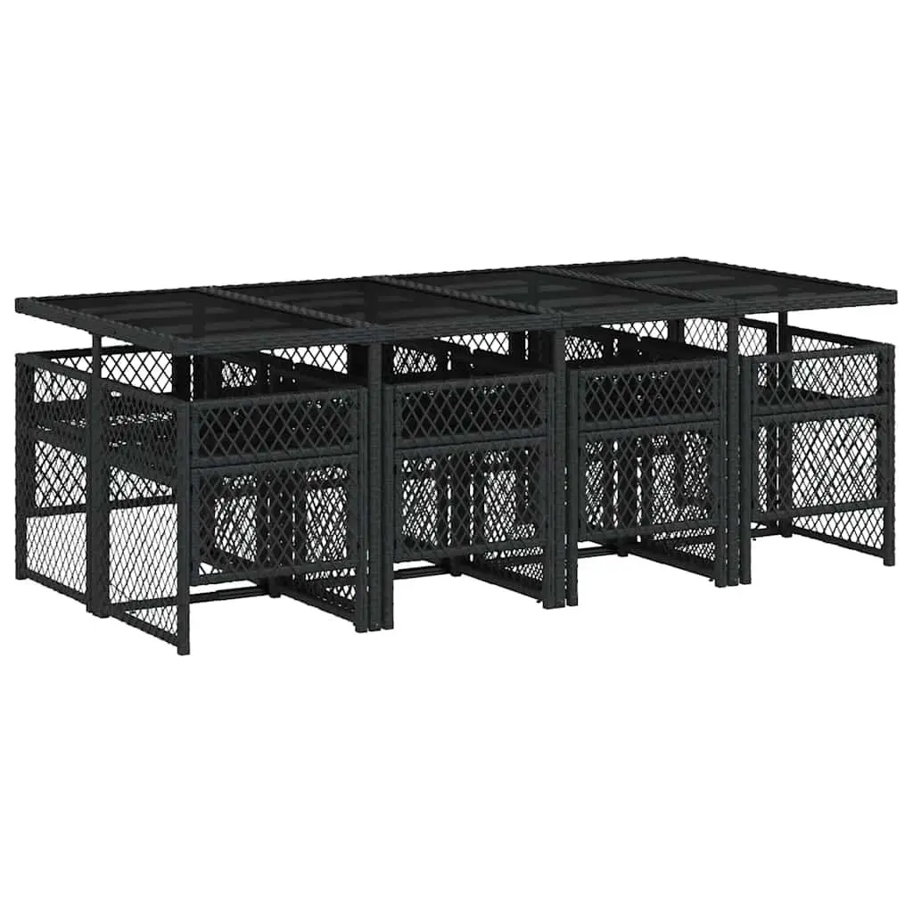 Garden Dining Set 9 Piece Outdoor Furniture Black Poly Rattan Chairs Table