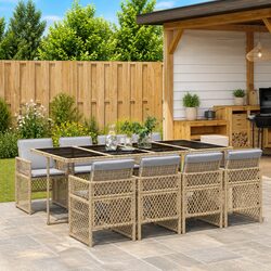 9-Piece Beige Rattan Dining Set for Your Outdoor Enjoyment