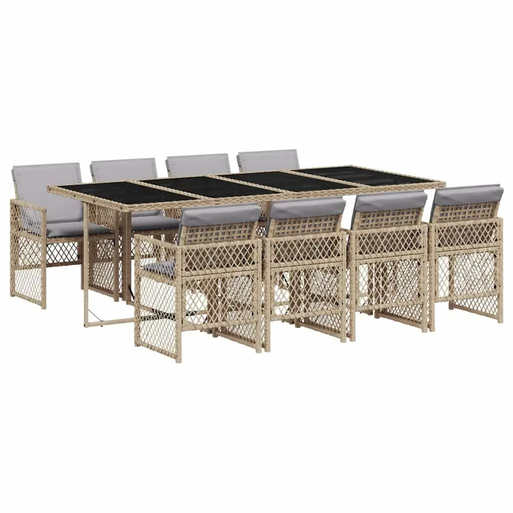 Garden Dining Set Beige 9 Piece Outdoor Furniture Rattan Cushions Patio Table