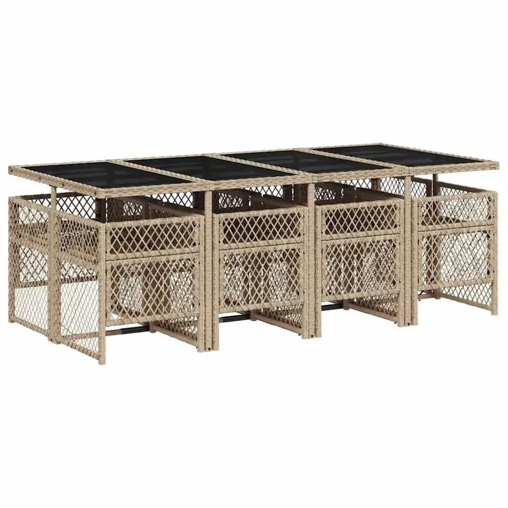 Garden Dining Set Beige 9 Piece Outdoor Furniture Rattan Cushions Patio Table