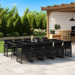 Garden Dining Set 11 Piece Outdoor Furniture with Cushions Black Rattan