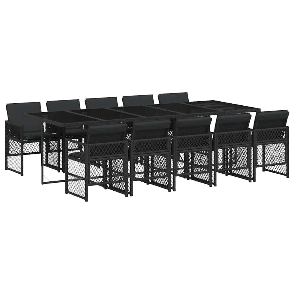 Garden Dining Set Black 11 Piece Outdoor Furniture with Cushions