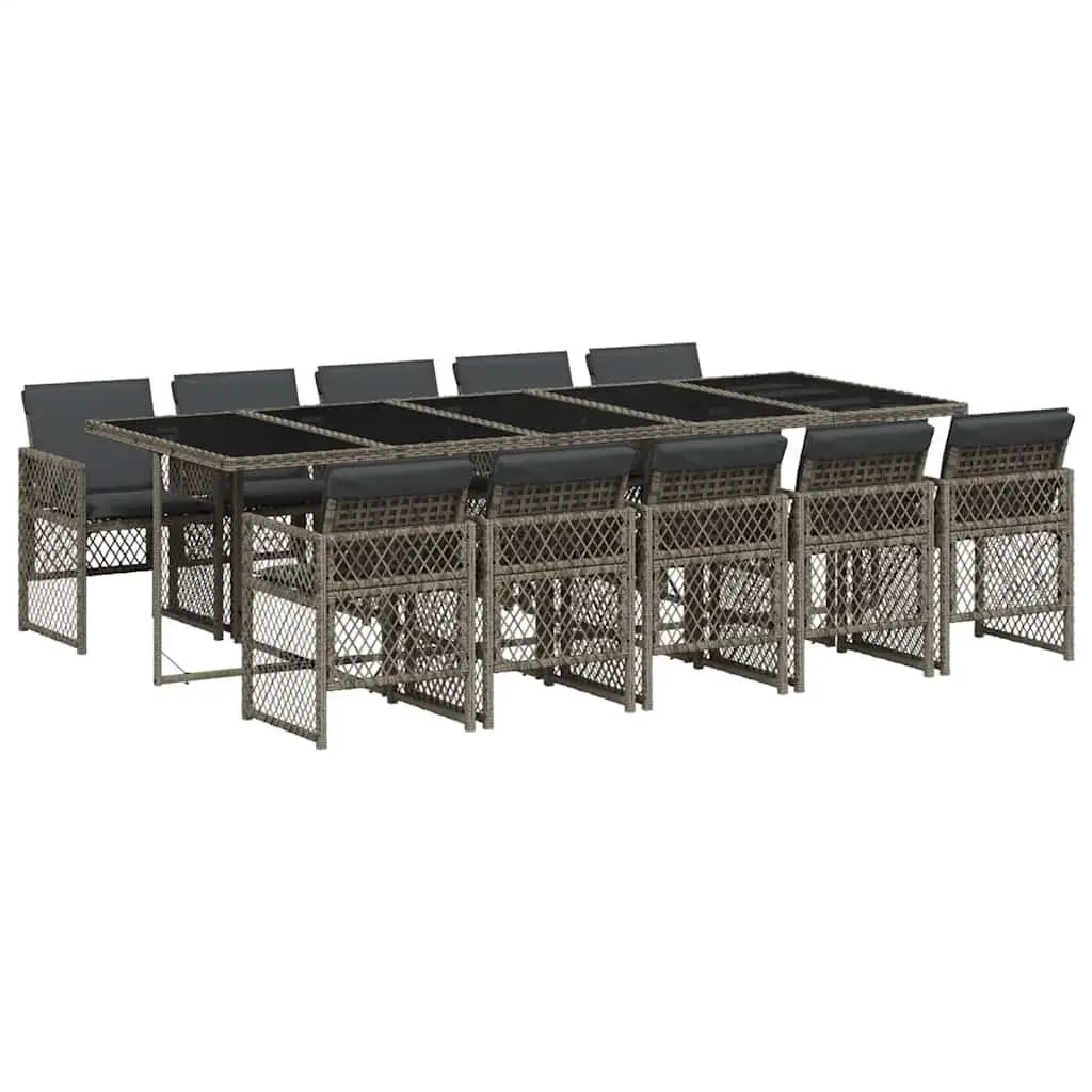 Garden Dining Set 11 Piece Outdoor Furniture Grey Poly Rattan Tempered Glass