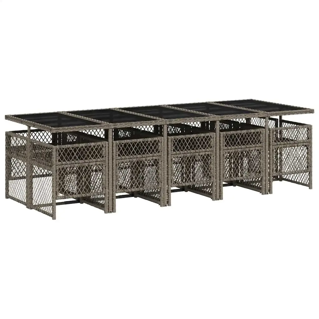 Garden Dining Set 11 Piece Outdoor Furniture Grey Poly Rattan Tempered Glass
