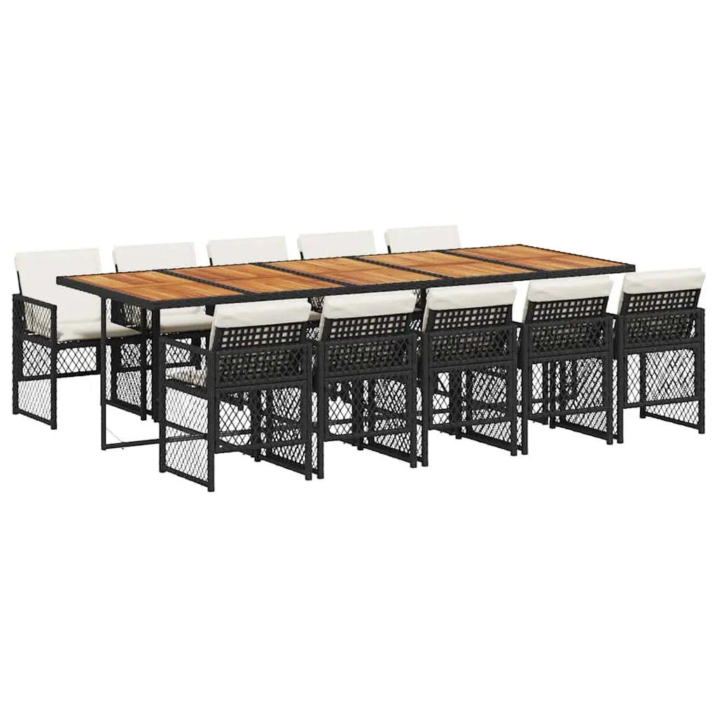 Garden Dining Set 11 Piece Outdoor Furniture Black Poly Rattan Chairs Table