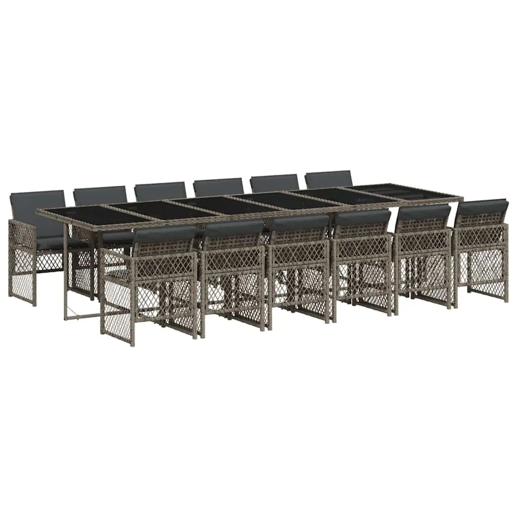 Garden Dining Set 13 Piece Outdoor Furniture Grey Poly Rattan with Cushions