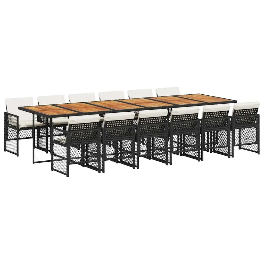 Garden Dining Set 13 Piece Outdoor Furniture Black Poly Rattan Table Chairs