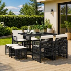 Compact 9 Piece Outdoor Dining Set with Foldable Chairs