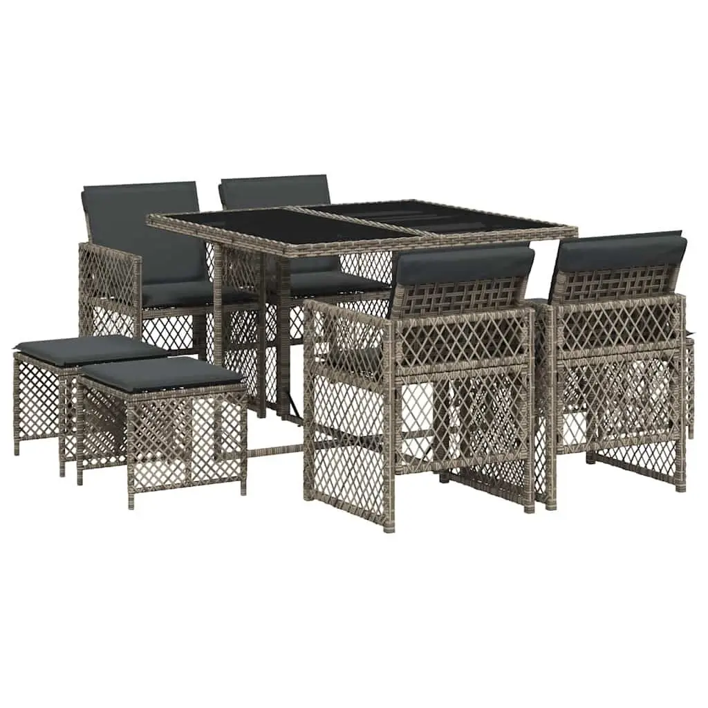 Garden Dining Set 9 Piece Outdoor Furniture with Cushions Grey Poly Rattan
